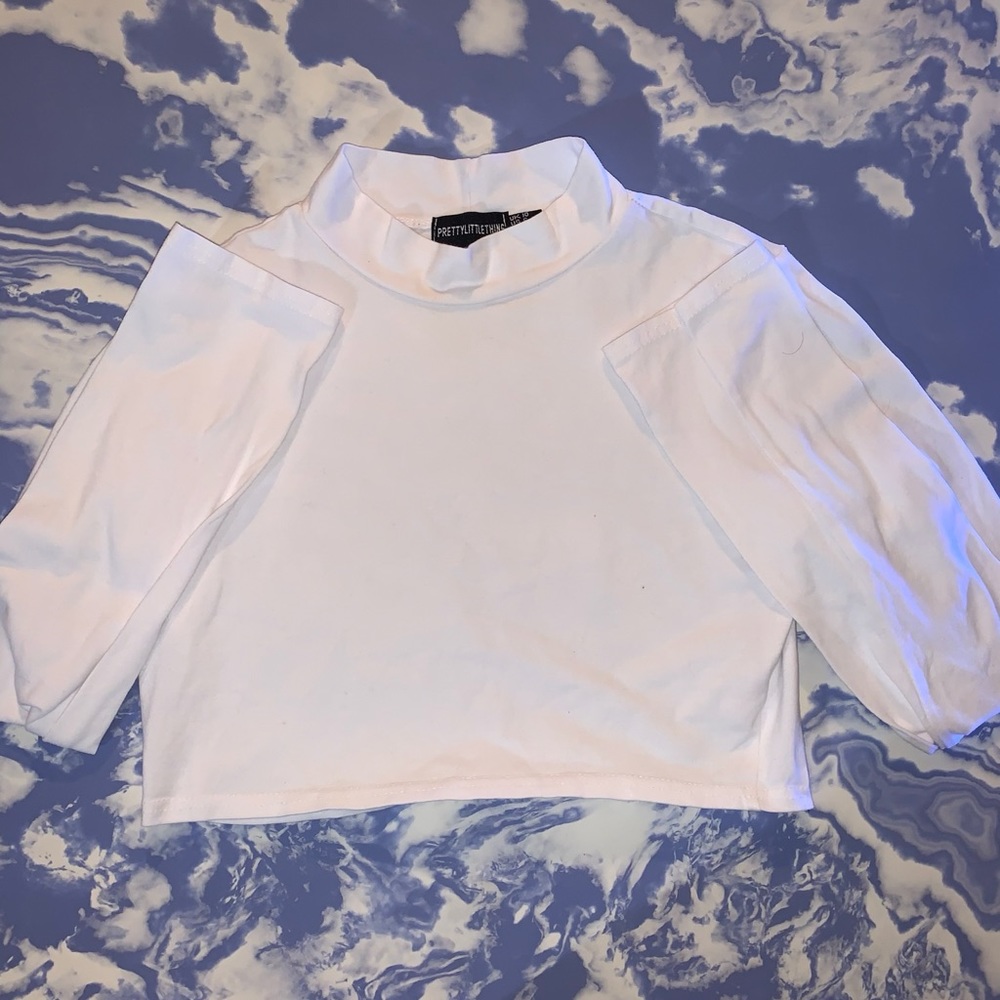 Cropped white turtleneck